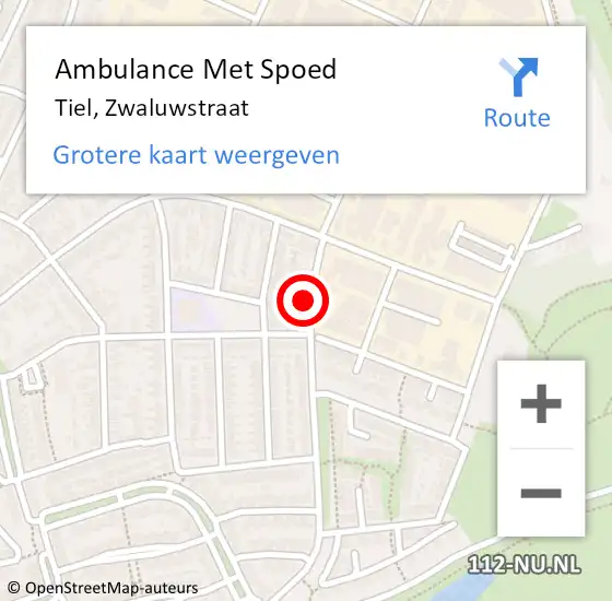 Locatie op kaart van de 112 melding: Ambulance Met Spoed Naar Tiel, Zwaluwstraat op 23 juli 2021 04:01