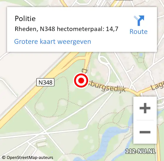 Locatie op kaart van de 112 melding: Politie Rheden, N348 hectometerpaal: 14,7 op 23 juli 2021 04:17