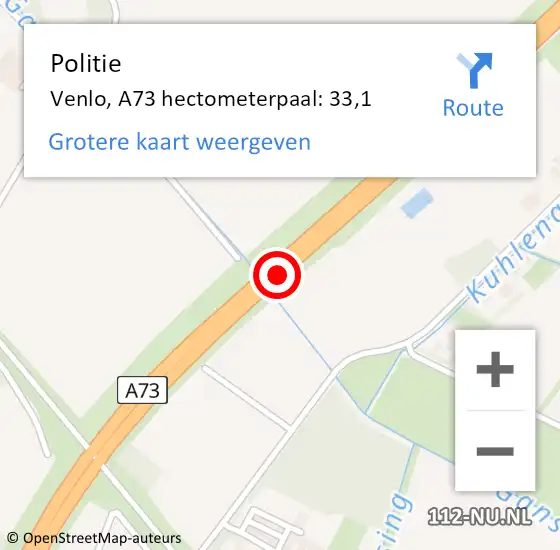 Locatie op kaart van de 112 melding: Politie Venlo, A73 hectometerpaal: 33,1 op 23 juli 2021 05:58