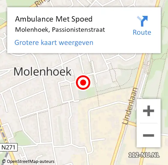 Locatie op kaart van de 112 melding: Ambulance Met Spoed Naar Molenhoek, Passionistenstraat op 23 juli 2021 08:41