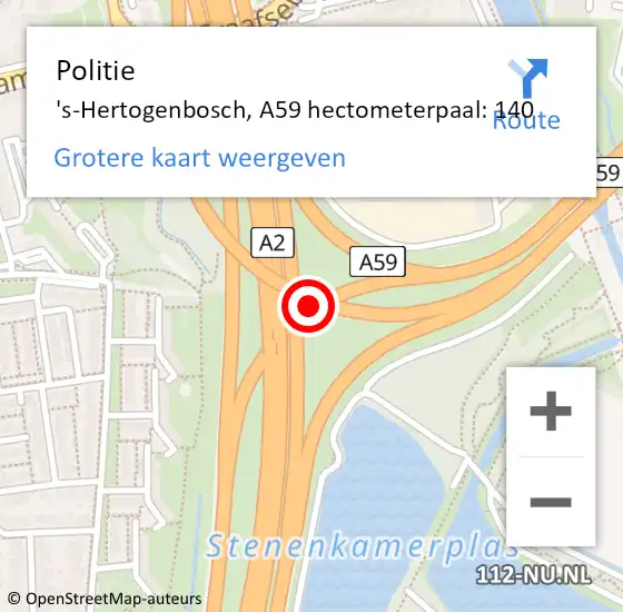 Locatie op kaart van de 112 melding: Politie 's-Hertogenbosch, A59 hectometerpaal: 140 op 23 juli 2021 08:42