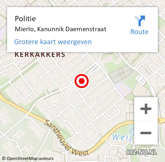 Locatie op kaart van de 112 melding: Politie Mierlo, Kanunnik Daemenstraat op 23 juli 2021 08:55