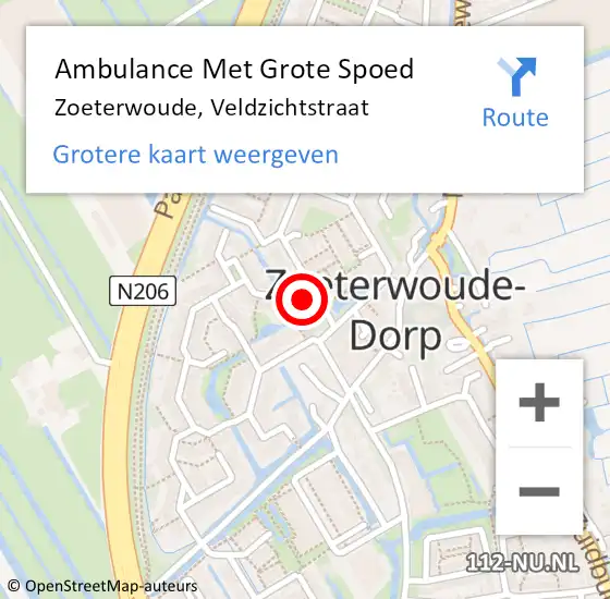 Locatie op kaart van de 112 melding: Ambulance Met Grote Spoed Naar Zoeterwoude, Veldzichtstraat op 23 juli 2021 09:08