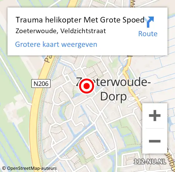 Locatie op kaart van de 112 melding: Trauma helikopter Met Grote Spoed Naar Zoeterwoude, Veldzichtstraat op 23 juli 2021 09:08