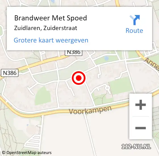 Locatie op kaart van de 112 melding: Brandweer Met Spoed Naar Zuidlaren, Zuiderstraat op 23 juli 2021 09:12