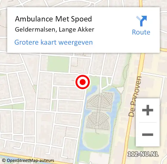 Locatie op kaart van de 112 melding: Ambulance Met Spoed Naar Geldermalsen, Lange Akker op 23 juli 2021 09:24