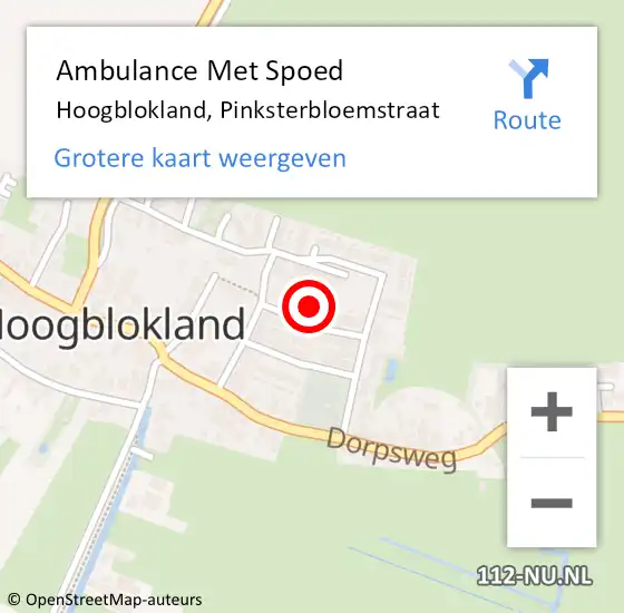 Locatie op kaart van de 112 melding: Ambulance Met Spoed Naar Hoogblokland, Pinksterbloemstraat op 23 juli 2021 09:26