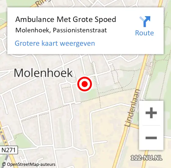 Locatie op kaart van de 112 melding: Ambulance Met Grote Spoed Naar Molenhoek, Passionistenstraat op 23 juli 2021 09:30