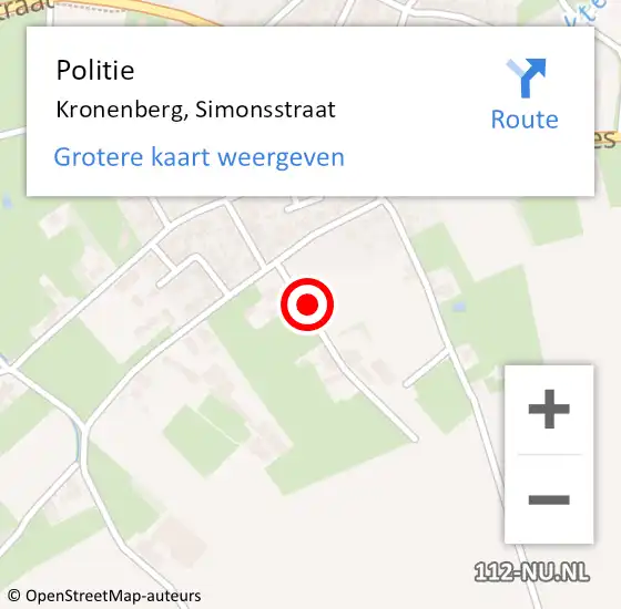 Locatie op kaart van de 112 melding: Politie Kronenberg, Simonsstraat op 23 juli 2021 09:49