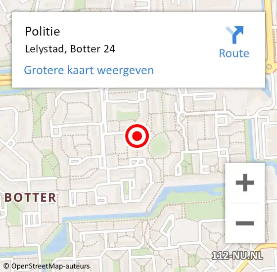 Locatie op kaart van de 112 melding: Politie Lelystad, Botter 24 op 23 juli 2021 10:20