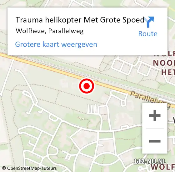 Locatie op kaart van de 112 melding: Trauma helikopter Met Grote Spoed Naar Wolfheze, Parallelweg op 23 juli 2021 10:25
