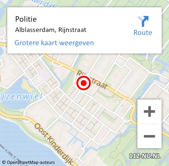 Locatie op kaart van de 112 melding: Politie Alblasserdam, Rijnstraat op 23 juli 2021 10:44