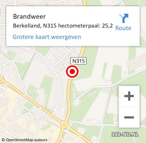 Locatie op kaart van de 112 melding: Brandweer Berkelland, N315 hectometerpaal: 25,2 op 23 juli 2021 11:41