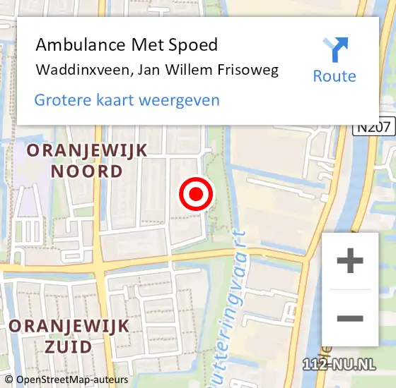 Locatie op kaart van de 112 melding: Ambulance Met Spoed Naar Waddinxveen, Jan Willem Frisoweg op 23 juli 2021 11:46