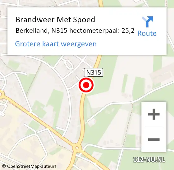 Locatie op kaart van de 112 melding: Brandweer Met Spoed Naar Berkelland, N315 hectometerpaal: 25,2 op 23 juli 2021 11:51