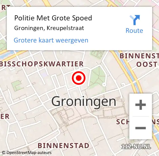 Locatie op kaart van de 112 melding: Politie Met Grote Spoed Naar Groningen, Kreupelstraat op 23 juli 2021 13:26