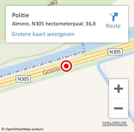 Locatie op kaart van de 112 melding: Politie Almere, N305 hectometerpaal: 36,8 op 23 juli 2021 13:41