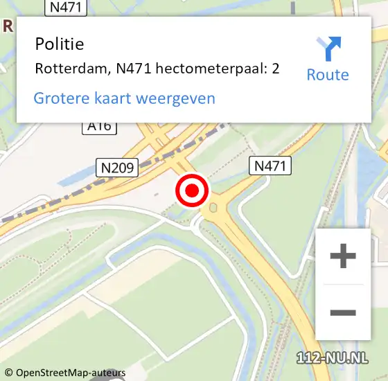 Locatie op kaart van de 112 melding: Politie Rotterdam, N471 hectometerpaal: 2 op 23 juli 2021 13:41