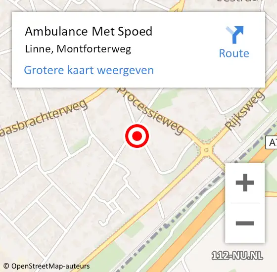 Locatie op kaart van de 112 melding: Ambulance Met Spoed Naar Linne, Montforterweg op 23 juli 2021 13:42