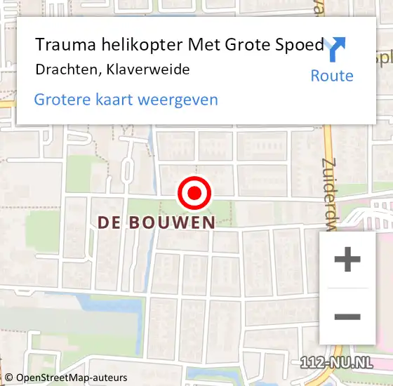 Locatie op kaart van de 112 melding: Trauma helikopter Met Grote Spoed Naar Drachten, Klaverweide op 23 juli 2021 13:50