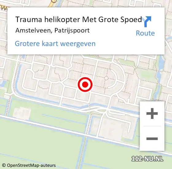 Locatie op kaart van de 112 melding: Trauma helikopter Met Grote Spoed Naar Amstelveen, Patrijspoort op 23 juli 2021 14:05