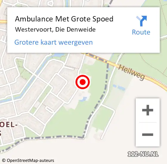Locatie op kaart van de 112 melding: Ambulance Met Grote Spoed Naar Westervoort, Die Denweide op 23 juli 2021 14:08