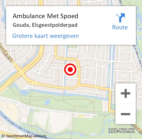 Locatie op kaart van de 112 melding: Ambulance Met Spoed Naar Gouda, Elsgeestpolderpad op 23 juli 2021 14:15