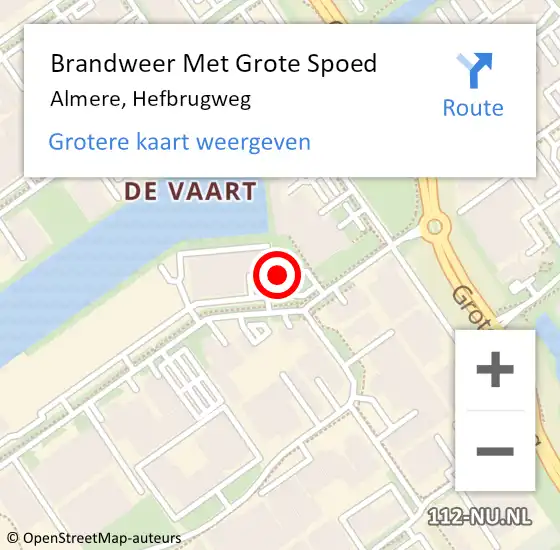 Locatie op kaart van de 112 melding: Brandweer Met Grote Spoed Naar Almere, Hefbrugweg op 23 juli 2021 14:19