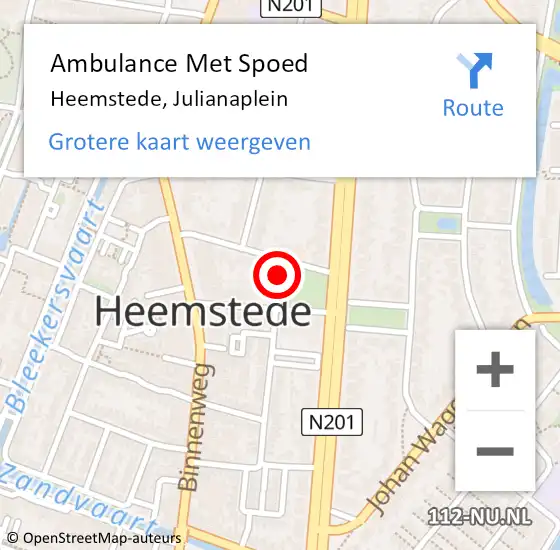 Locatie op kaart van de 112 melding: Ambulance Met Spoed Naar Heemstede, Julianaplein op 23 juli 2021 14:54