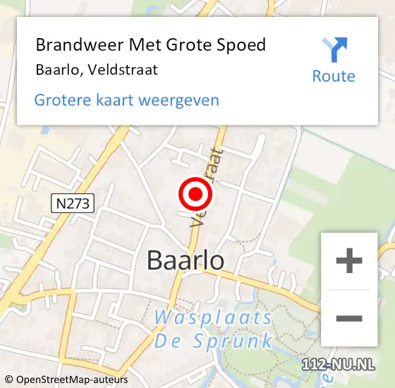 Locatie op kaart van de 112 melding: Brandweer Met Grote Spoed Naar Baarlo, Veldstraat op 23 juli 2021 15:10