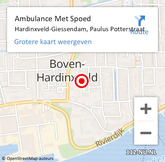 Locatie op kaart van de 112 melding: Ambulance Met Spoed Naar Hardinxveld-Giessendam, Paulus Potterstraat op 23 juli 2021 15:13