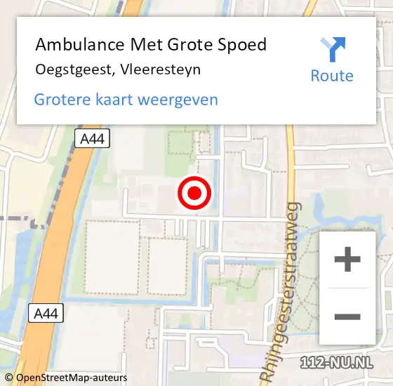 Locatie op kaart van de 112 melding: Ambulance Met Grote Spoed Naar Oegstgeest, Vleeresteyn op 23 juli 2021 15:14