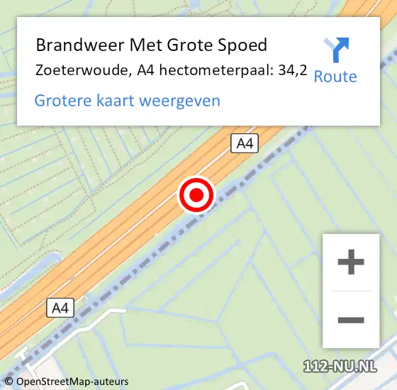 Locatie op kaart van de 112 melding: Brandweer Met Grote Spoed Naar Zoeterwoude, A4 hectometerpaal: 34,2 op 23 juli 2021 15:36