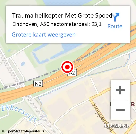 Locatie op kaart van de 112 melding: Trauma helikopter Met Grote Spoed Naar Eindhoven, A50 hectometerpaal: 93,1 op 23 juli 2021 15:53