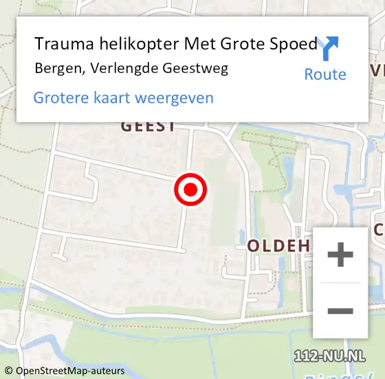 Locatie op kaart van de 112 melding: Trauma helikopter Met Grote Spoed Naar Bergen, Verlengde Geestweg op 23 juli 2021 16:03