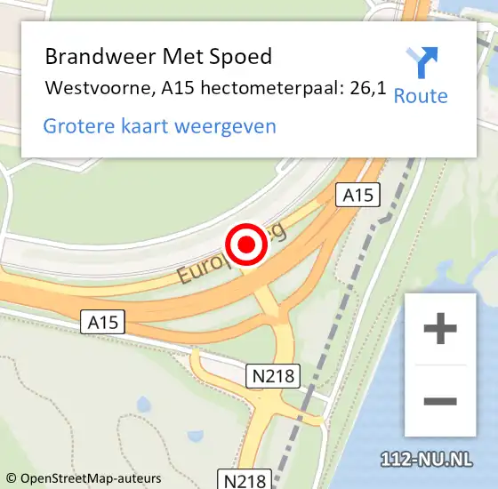 Locatie op kaart van de 112 melding: Brandweer Met Spoed Naar Westvoorne, A15 hectometerpaal: 26,1 op 23 juli 2021 16:18