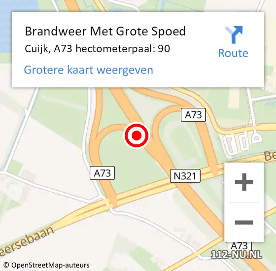 Locatie op kaart van de 112 melding: Brandweer Met Grote Spoed Naar Cuijk, A73 hectometerpaal: 90 op 23 juli 2021 16:33