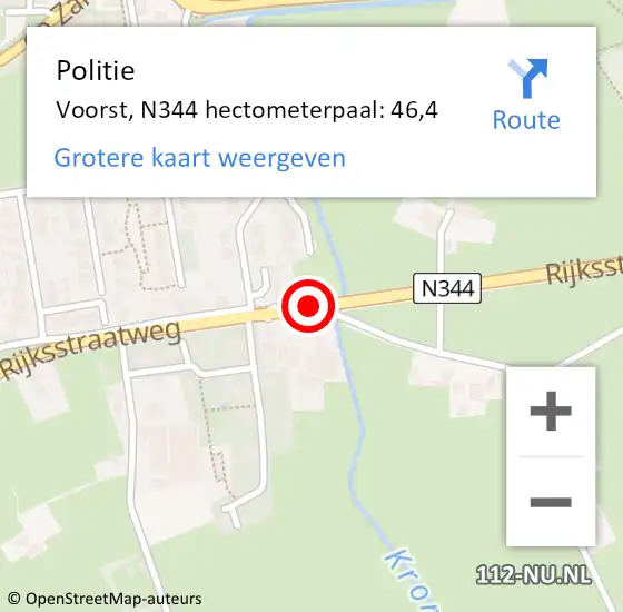 Locatie op kaart van de 112 melding: Politie Voorst, N344 hectometerpaal: 46,4 op 23 juli 2021 16:42