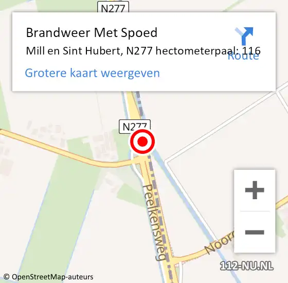 Locatie op kaart van de 112 melding: Brandweer Met Spoed Naar Mill en Sint Hubert, N277 hectometerpaal: 116 op 23 juli 2021 17:09