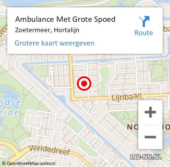 Locatie op kaart van de 112 melding: Ambulance Met Grote Spoed Naar Zoetermeer, Hortalijn op 23 juli 2021 17:17