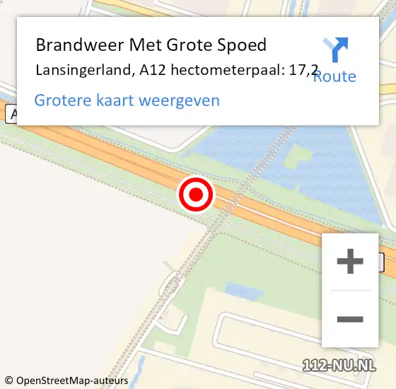 Locatie op kaart van de 112 melding: Brandweer Met Grote Spoed Naar Lansingerland, A12 hectometerpaal: 17,2 op 23 juli 2021 17:22