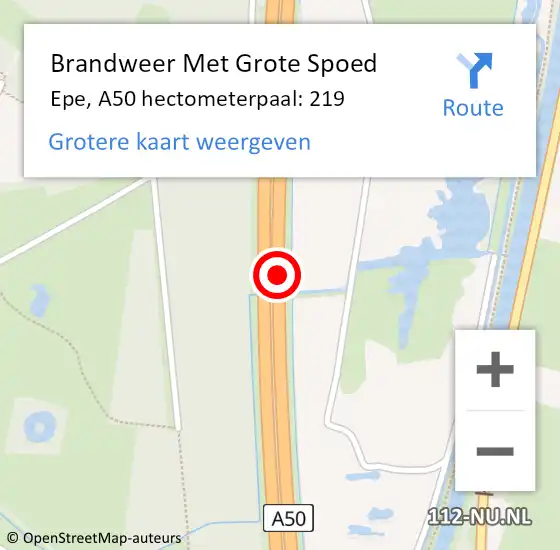 Locatie op kaart van de 112 melding: Brandweer Met Grote Spoed Naar Epe, A50 hectometerpaal: 219 op 23 juli 2021 17:31