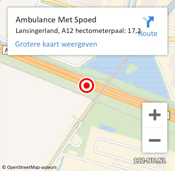 Locatie op kaart van de 112 melding: Ambulance Met Spoed Naar Lansingerland, A12 hectometerpaal: 17,2 op 23 juli 2021 17:32