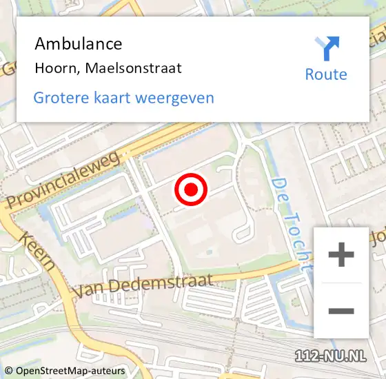 Locatie op kaart van de 112 melding: Ambulance Hoorn, Maelsonstraat op 23 juli 2021 18:02