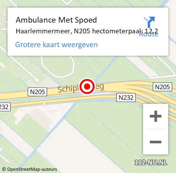 Locatie op kaart van de 112 melding: Ambulance Met Spoed Naar Haarlemmermeer, N205 hectometerpaal: 12,2 op 23 juli 2021 18:08