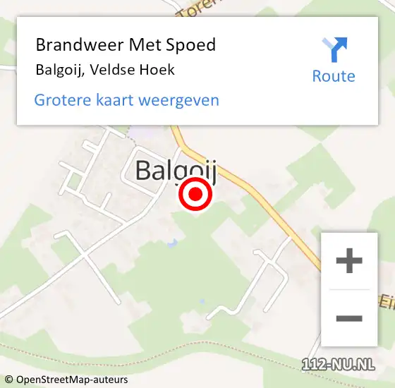 Locatie op kaart van de 112 melding: Brandweer Met Spoed Naar Balgoij, Veldse Hoek op 23 juli 2021 18:47