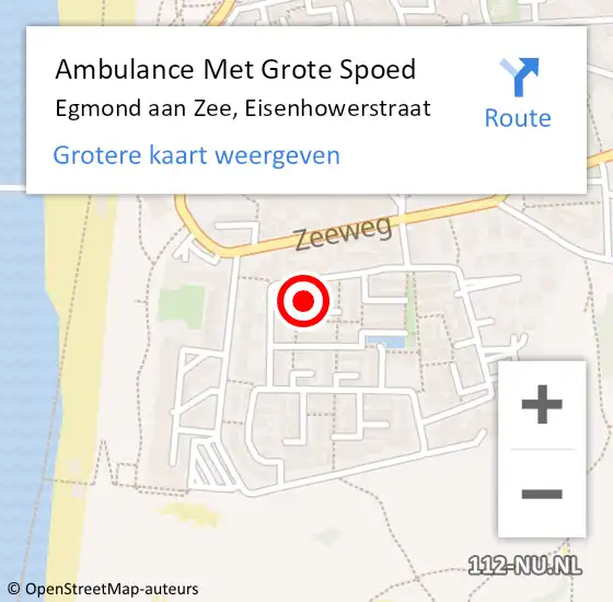 Locatie op kaart van de 112 melding: Ambulance Met Grote Spoed Naar Egmond aan Zee, Eisenhowerstraat op 23 juli 2021 19:01