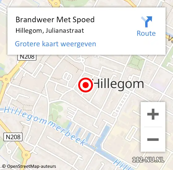 Locatie op kaart van de 112 melding: Brandweer Met Spoed Naar Hillegom, Julianastraat op 23 juli 2021 19:47