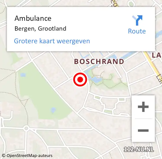 Locatie op kaart van de 112 melding: Ambulance Bergen, Grootland op 23 juli 2021 19:48