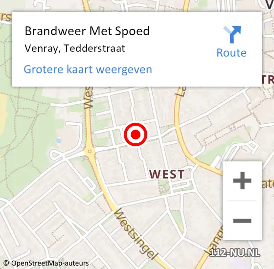 Locatie op kaart van de 112 melding: Brandweer Met Spoed Naar Venray, Tedderstraat op 23 juli 2021 20:44